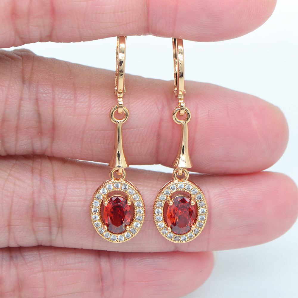 Wholesale Gold Plated Women Purple Zircon CZ Oval Dangle Earring Jewelry