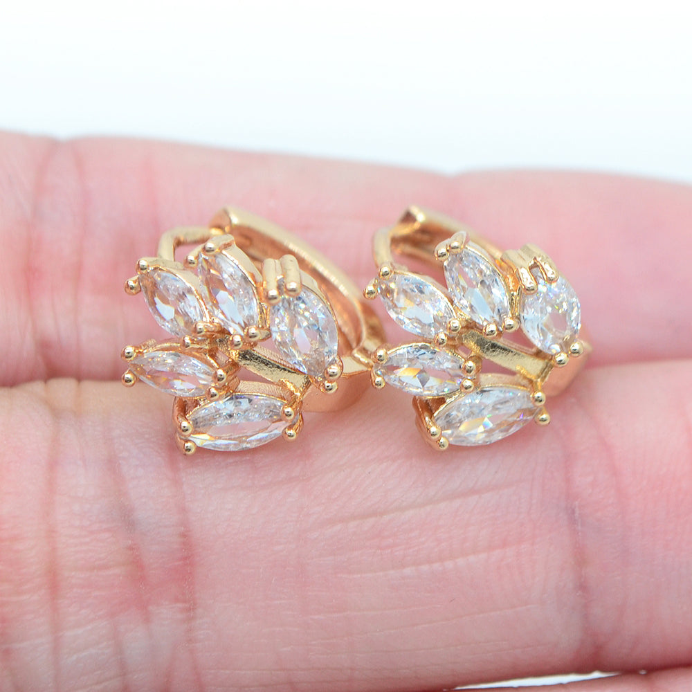 Wholesale Gold Plated Women Clear Zircon Leaf Huggie Earrings Jewelry
