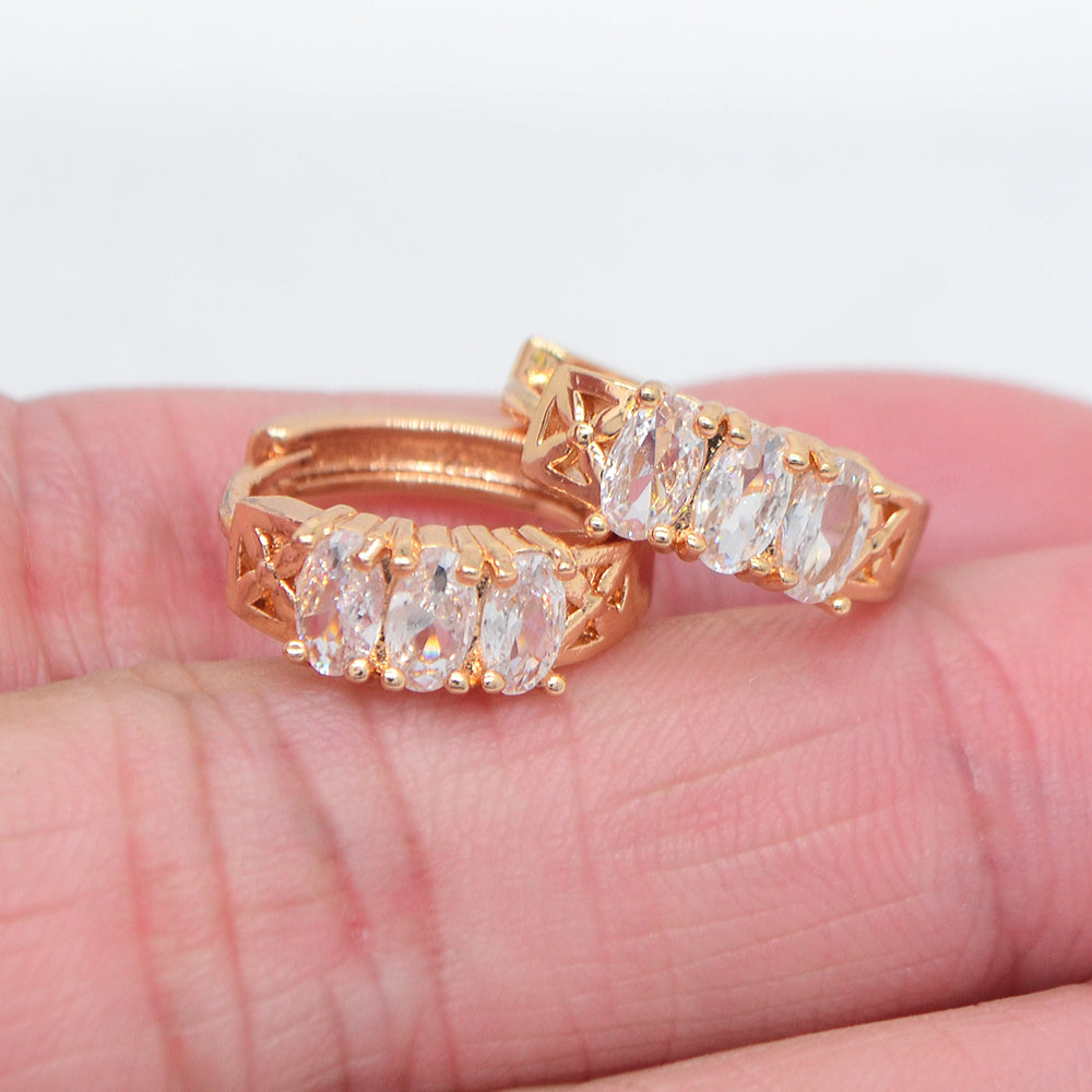 Wholesale Gold Plated Women Rainbow Oval Zircon CZ Hoop Huggie Earrings Jewelry