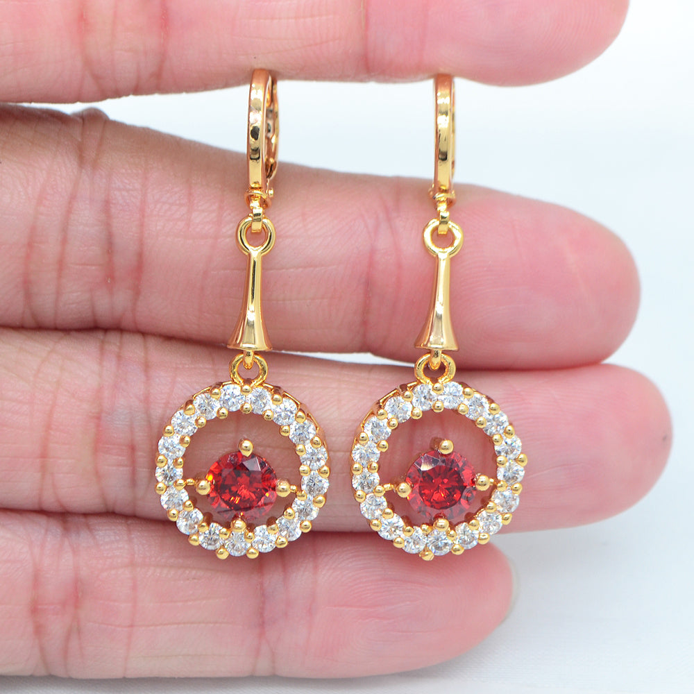 Wholesale Gold Plated Women Purple Zircon CZ Hollow Round Dangle Earring Jewelry