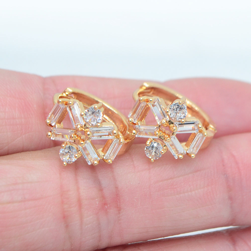 Wholesale Gold Plated Women Stylish Multicolor Zircon CZ Hoop Huggie Earrings Jewelry