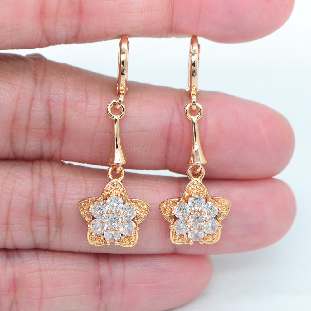 Wholesale Gold Plated Women Multicolor Zircon CZ Charming Flower Dangle Earring Jewelry