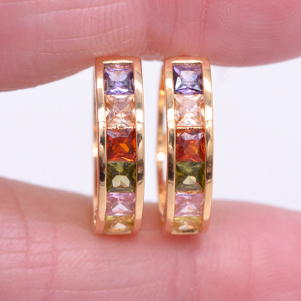 Wholesale Gold Plated Women Trendy Multicolor Zircon CZ Hoop Huggie Earrings Jewelry