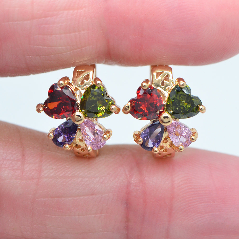 Wholesale Gold Plated Women Multicolor Zircon CZ Butterfly Hoop Huggie Earrings Jewelry