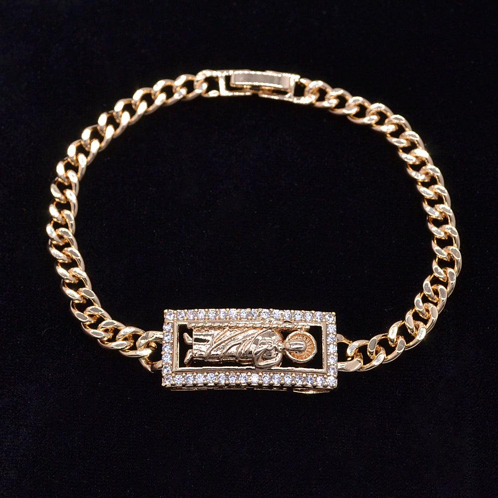 Wholesale Gold Plated Women Clear Zircon CZ Catholic Religious Saint Jude San Judas Bracelet Jewelry
