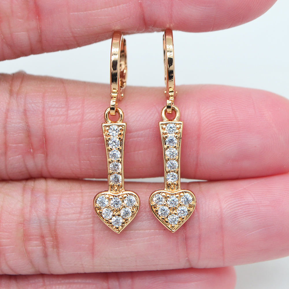 Wholesale Gold Plated Women Clear Zircon CZ Heart Arrow Dangle Earrings Jewelry