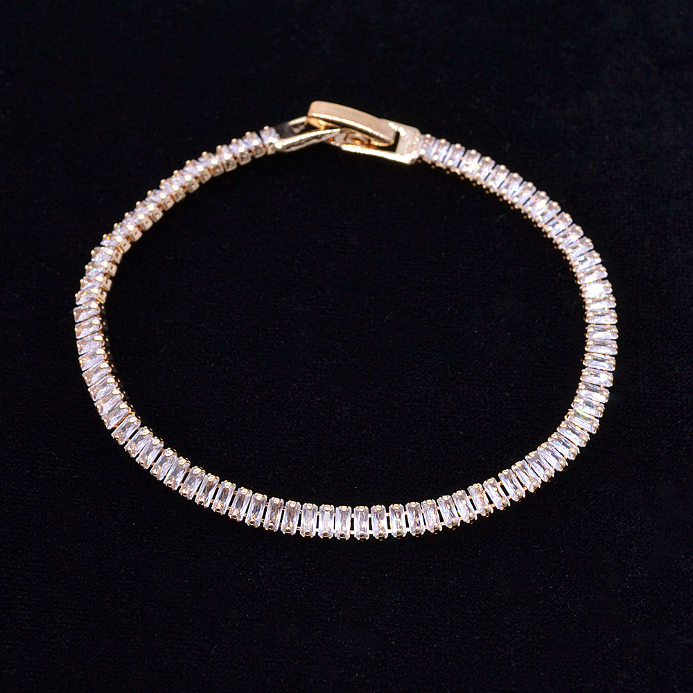 Wholesale White Gold Plated Women Clear Zircon CZ Baguette Stones Tennis Bracelet Jewelry