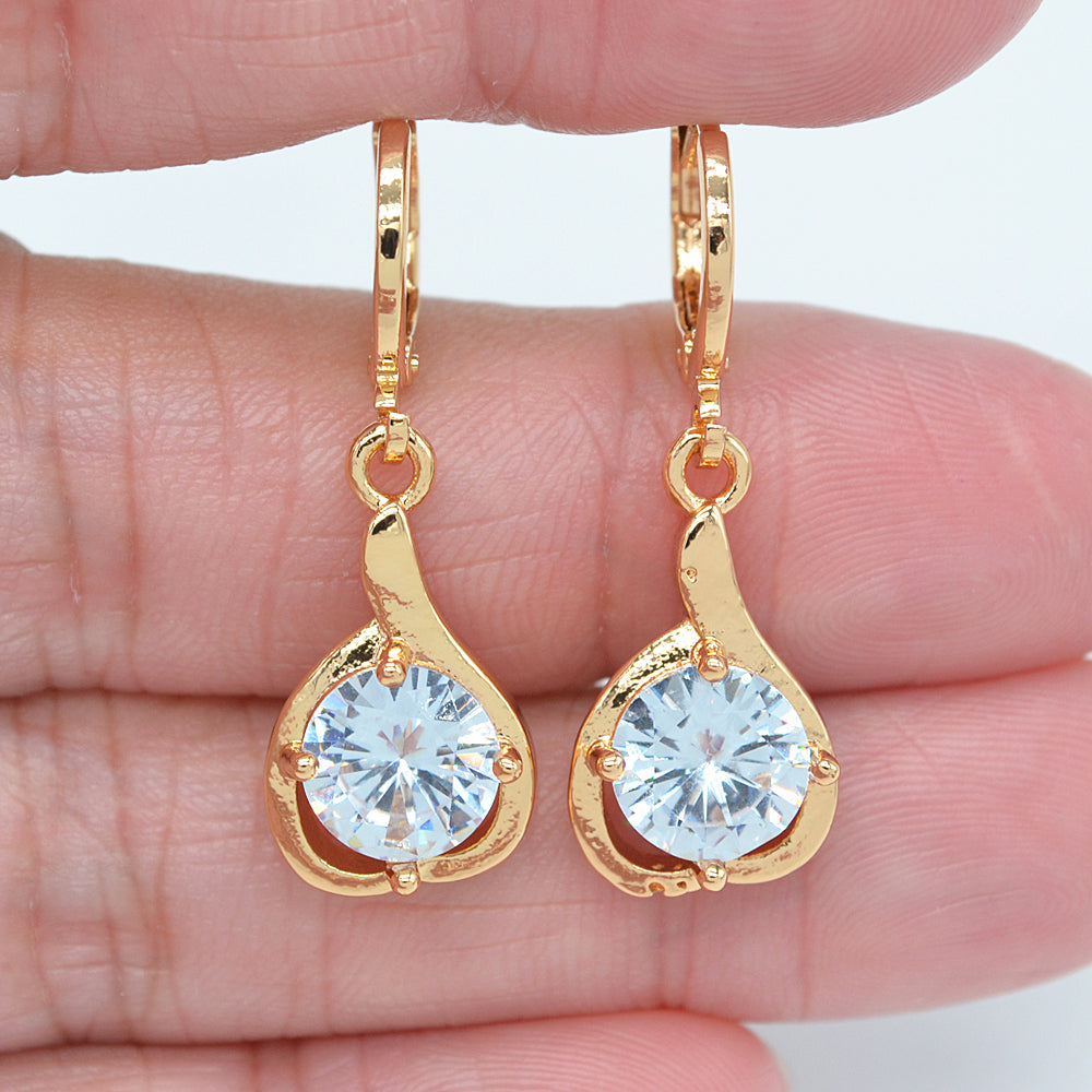 Wholesale Gold Plated Women Fashion Pink Zircon CZ Dangle Earrings Jewelry