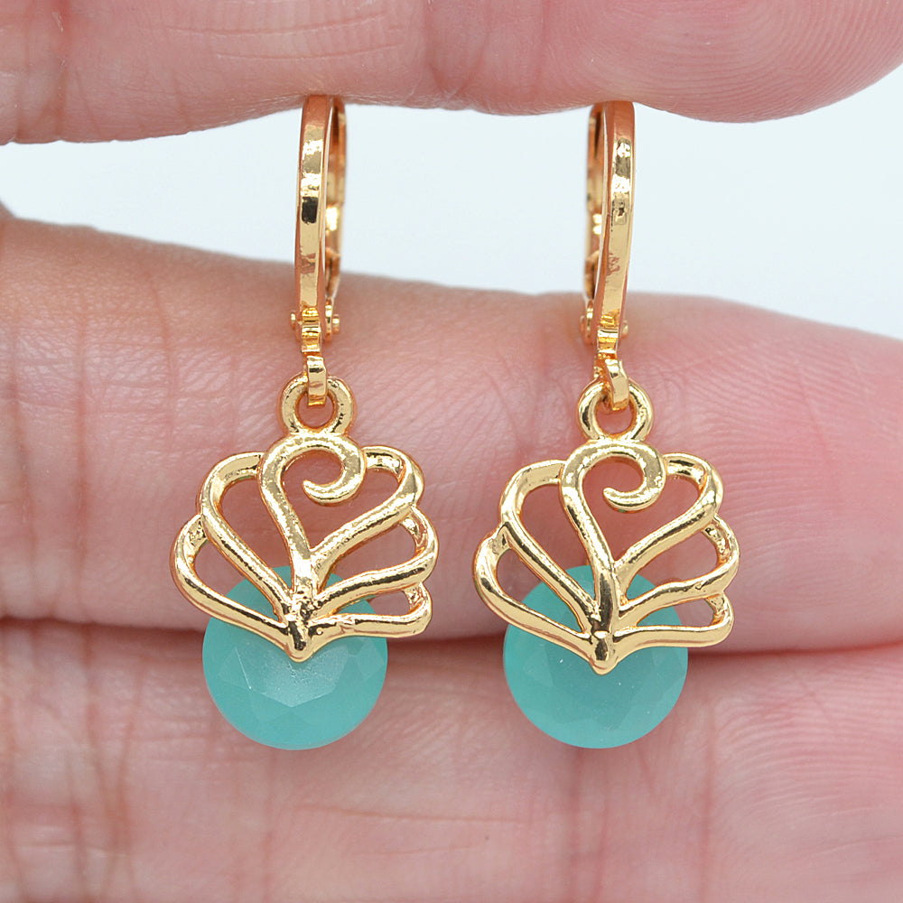 Wholesale Gold Plated Women Clear Zircon CZ Hollow Flower Dangle Earrings Jewelry