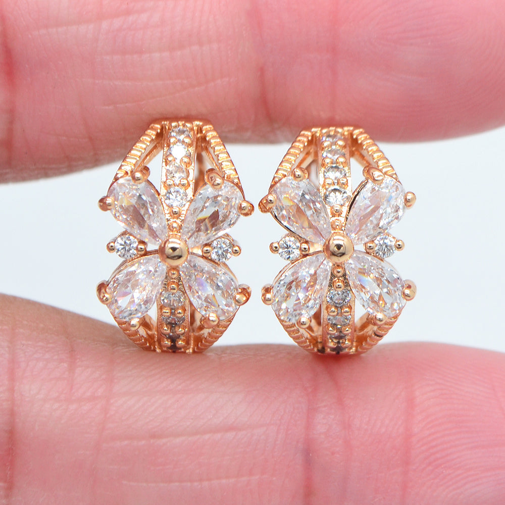 Wholesale Gold Plated Women Clear CZ Zircon Butterfly Huggie Earrings Jewelry