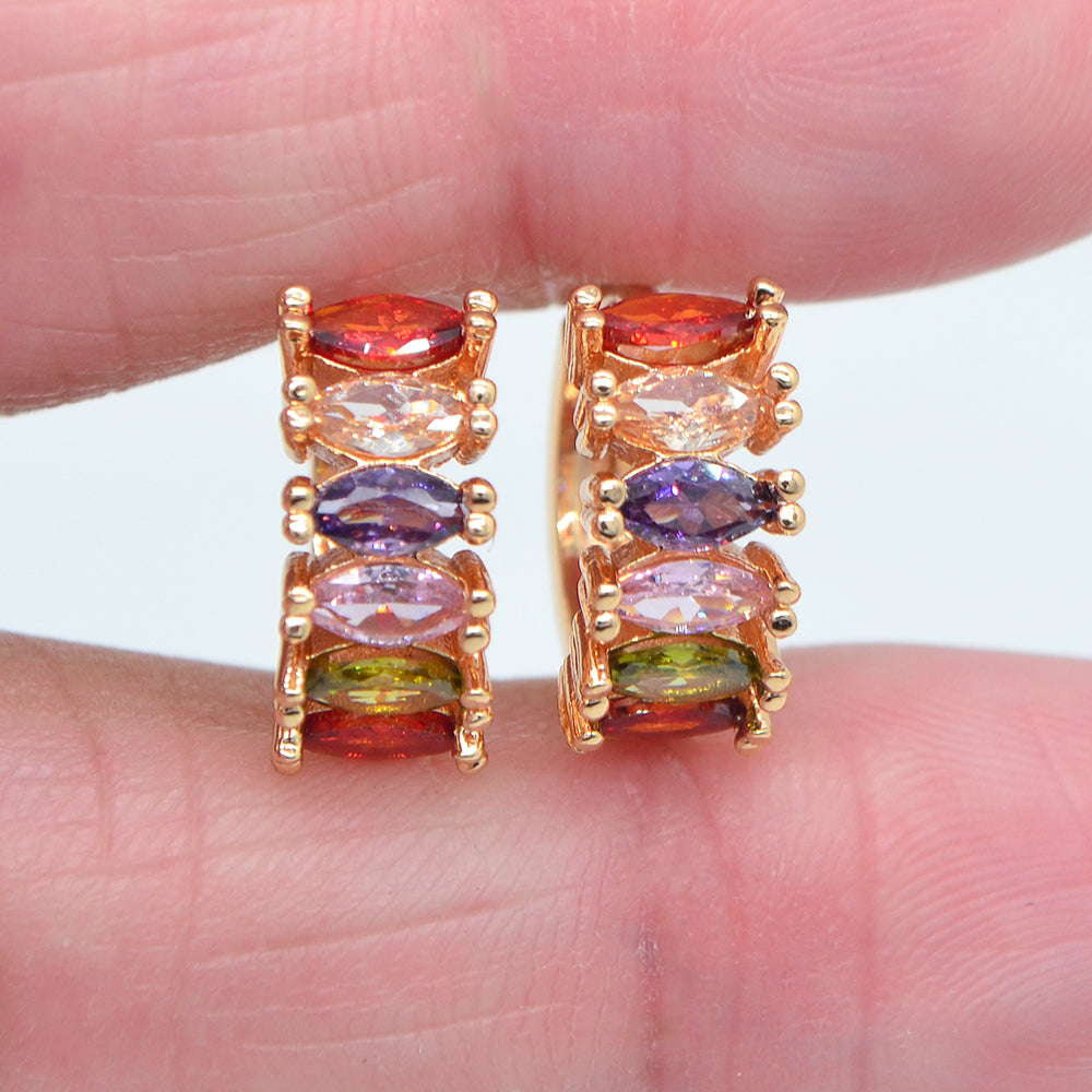 Wholesale Gold Plated Women Fashion Multicolor Zircon CZ Huggie Earrings Jewelry