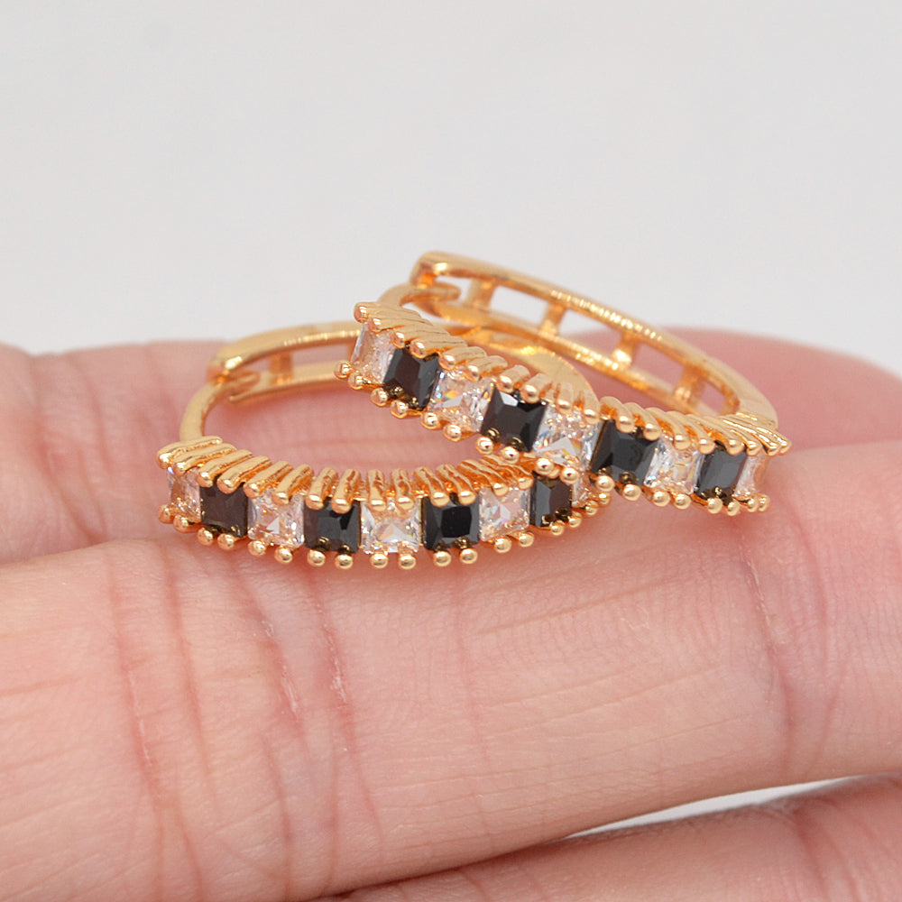 Wholesale Gold Plated Women Green White Zircon CZ Hoop Huggie Earrings Jewelry