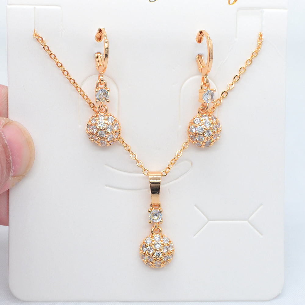 Wholesale Gold Plated Women Fashion Clear Zircon CZ Round Jewelry Set