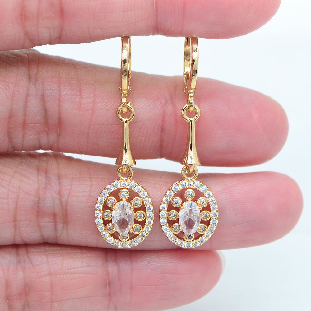 Wholesale Gold Plated Women Clear Zircon CZ Oval Dangle Earring Jewelry