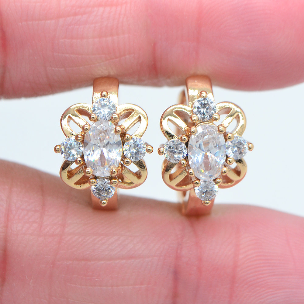 Wholesale Gold Plated Women Clear Zircon CZ Flower Huggie Earrings Jewelry