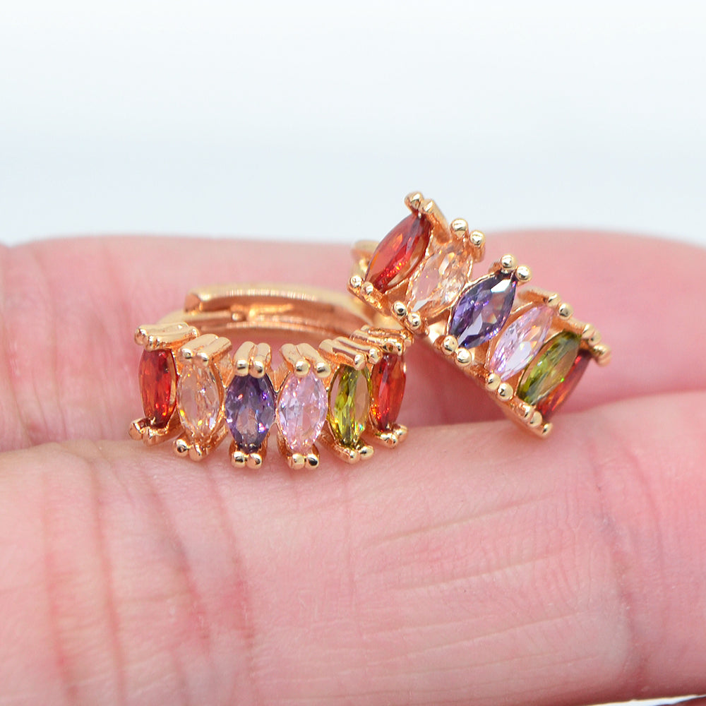 Wholesale Gold Plated Women Fashion Multicolor Zircon CZ Huggie Earrings Jewelry