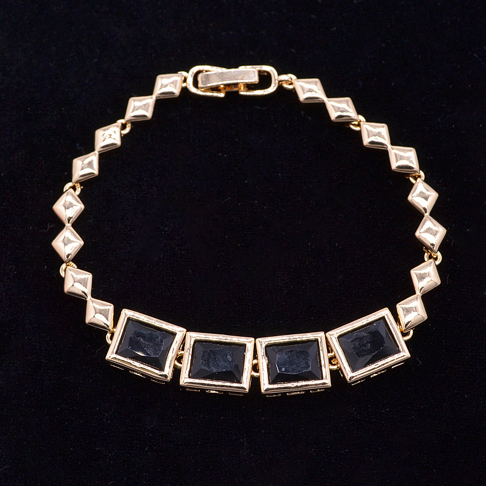 Wholesale Gold Plated Women Clear Zircon CZ Fashion Baguette Charms Bracelet Jewelry