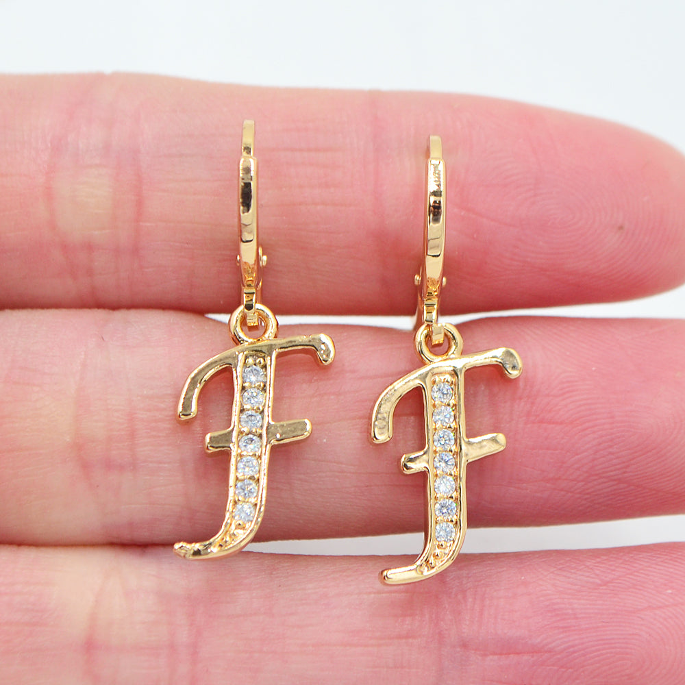 Wholesale Gold Plated Women Clear Zircon CZ Alphbet Letter A to Z Dangle Earrings Jewelry