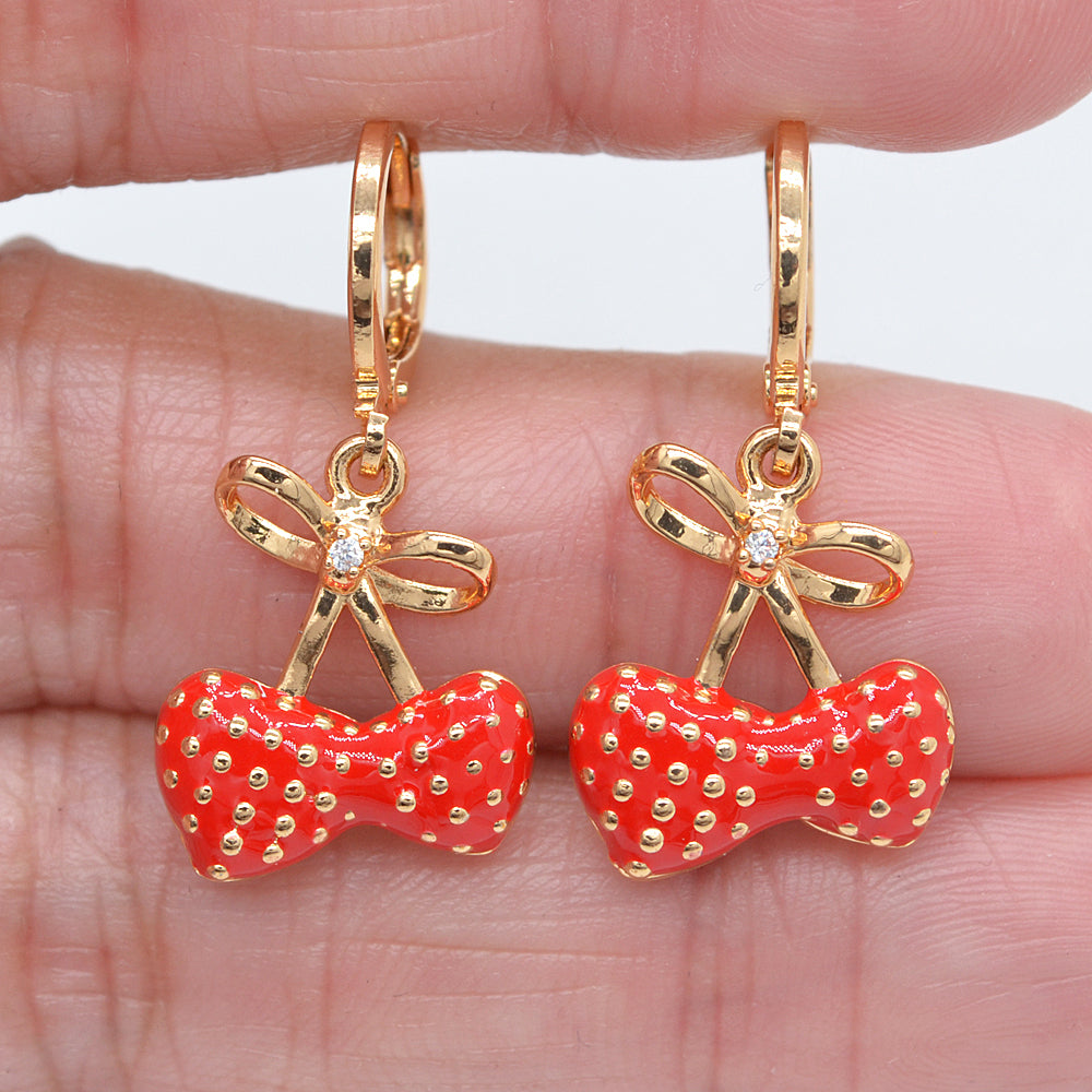 Wholesale Gold Plated Women Clear Zircon CZ Bowknots Hearts Dangle Earrings Jewelry