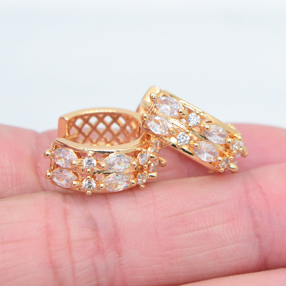 Wholesale Gold Plated Women Clear Marquise Zircon CZ Huggie Earrings Jewelry