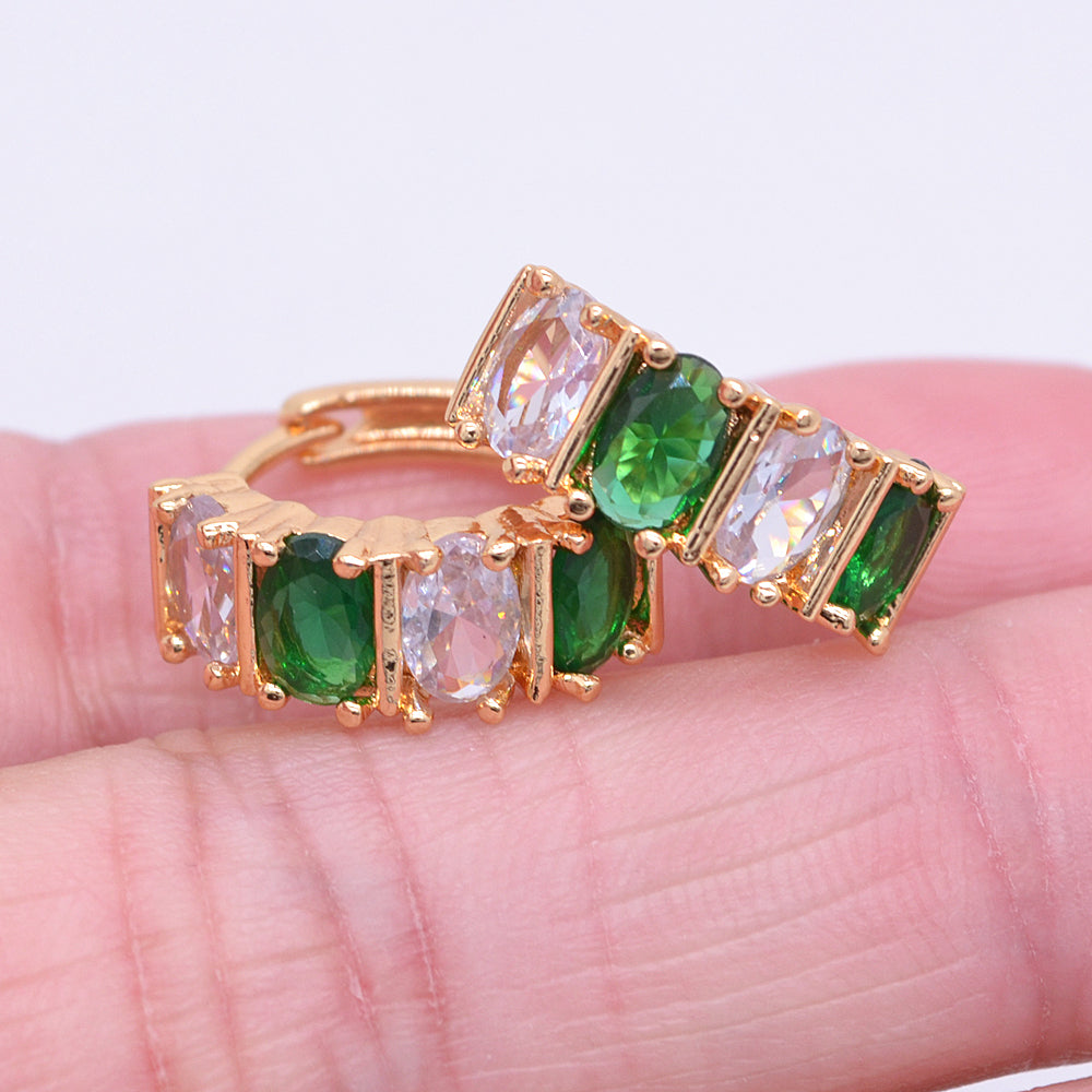 Wholesale Gold Plated Women Trendy Clear Zircon CZ Hoop Huggie Earrings Jewelry