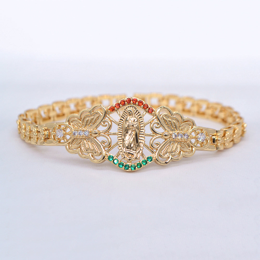 Wholesale Gold Plated Women Multicolor Zircon CZ Catholic Virgin Mary Bracelet Jewelry