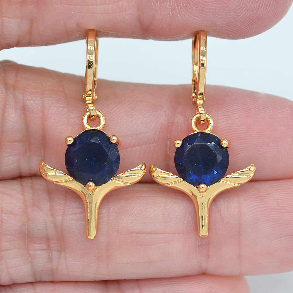 Wholesale Gold Plated Women Green Zircon CZ Round Dangle Earrings Jewelry