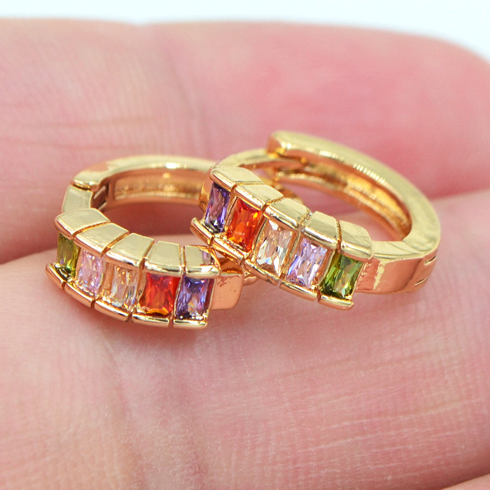 Wholesale Gold Plated Women Rainbow Zircon CZ Hoop Huggie Earrings Jewelry