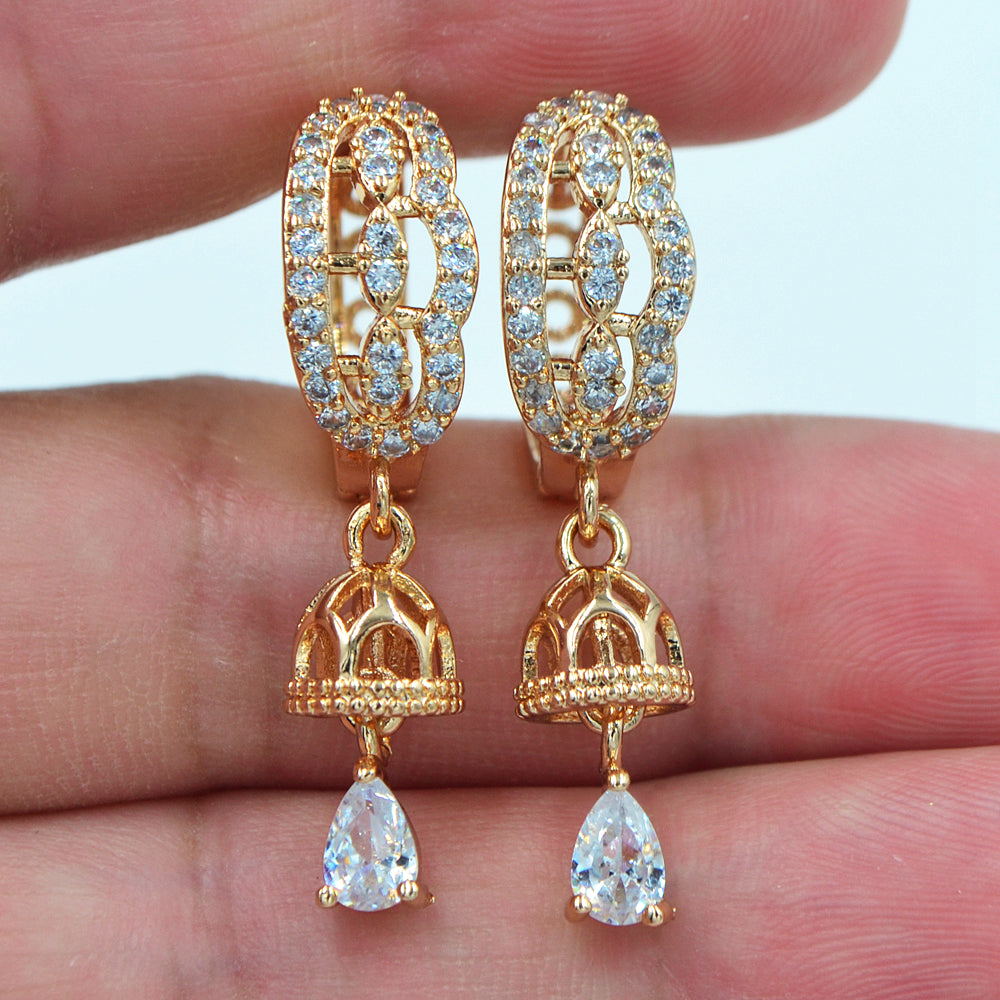Wholesale Gold Plated Women Luxury Clear Zircon CZ Bell Dangle Huggie Earrings Jewelry