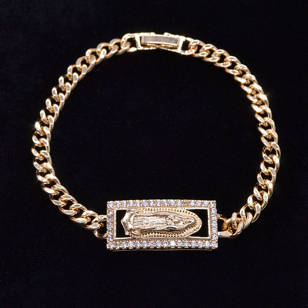 Wholesale Gold Plated Clear Zircon CZ Women Catholic Virgin Mary Bracelet Jewelry