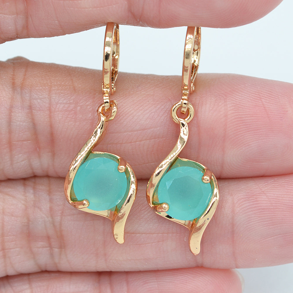 Wholesale Gold Plated Women Simple Blue Zircon CZ Heart Dangle Earrings Jewelry