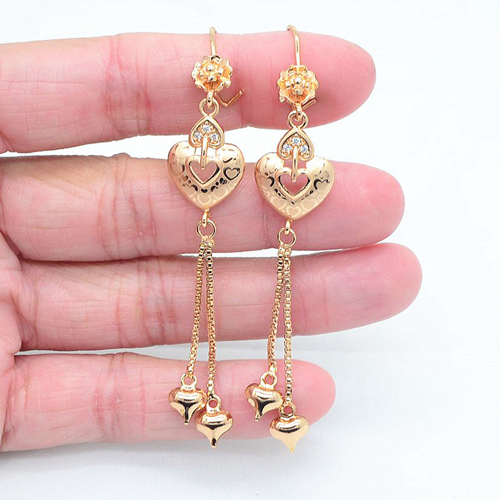 Wholesale Gold Plated Women Clear Zircon CZ Love Hearts Tassel Dangle Earrings Jewelry