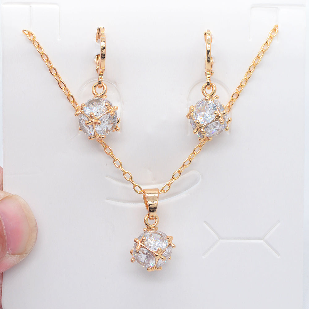 Wholesale Gold Plated Women Fashion Multicolor Zircon CZ Cubic Block Knot Jewelry Set