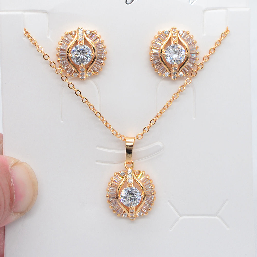 Wholesale Gold Plated Women Fashion Green Zircon CZ Wedding Jewelry Set