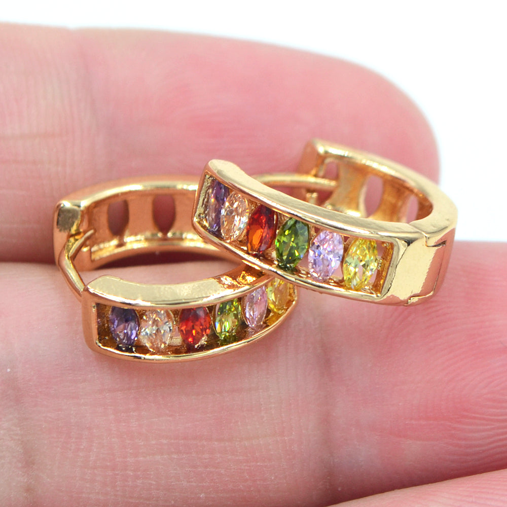 Wholesale Gold Plated Women Multicolor Zircon CZ Hoop Huggie Earrings Jewelry