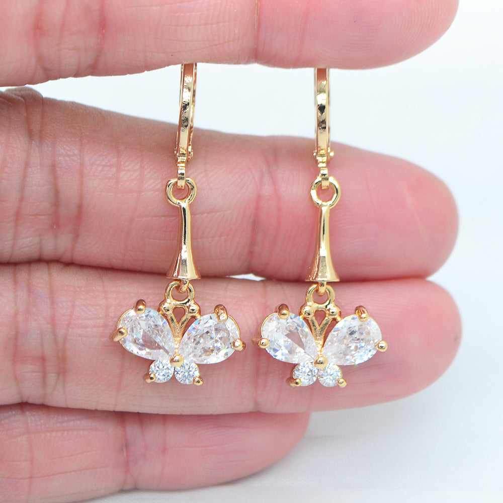 Wholesale Gold Plated Women Multicolor Zircon CZ Butterfly Dangle Earring Jewelry