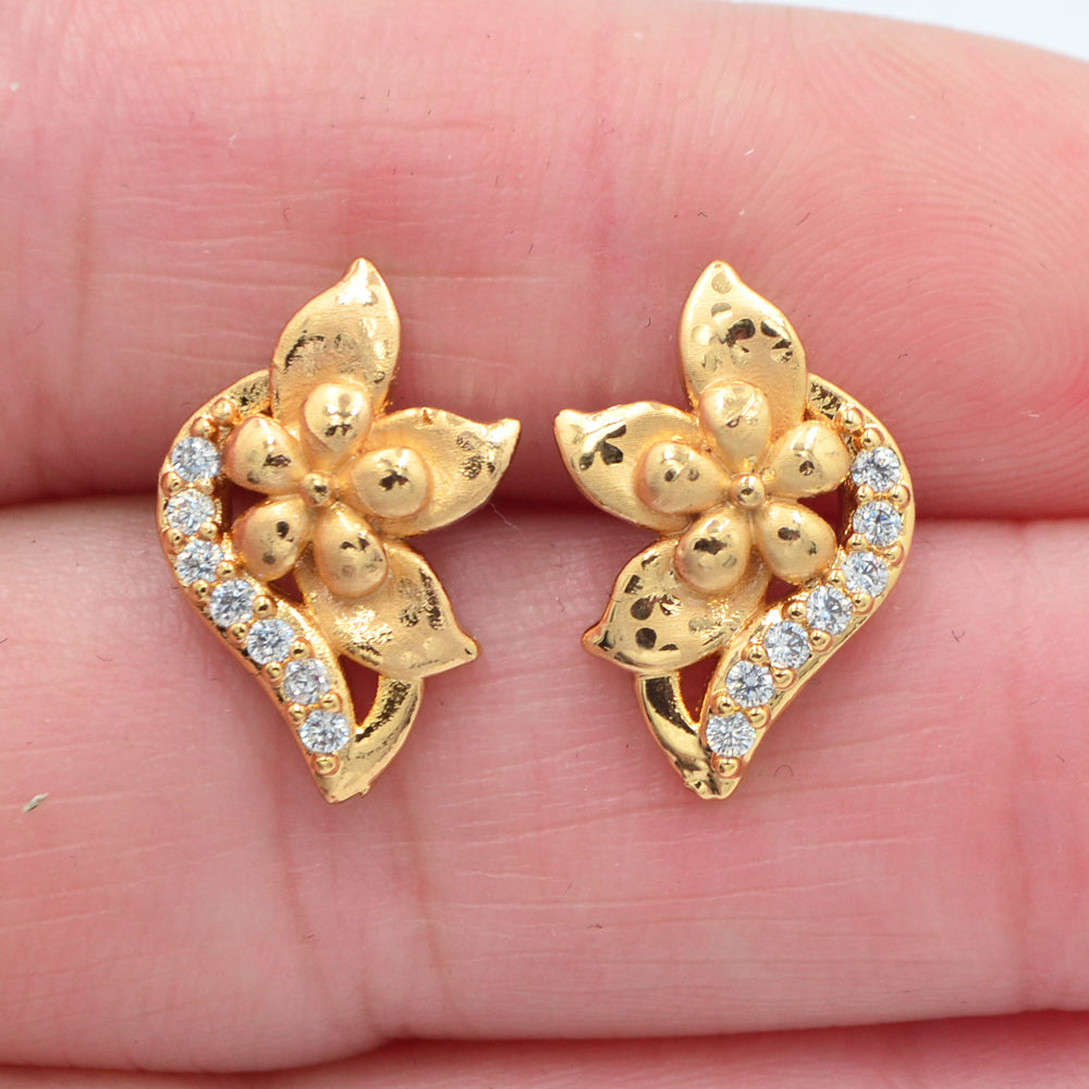 Wholesale Gold Plated Women Clear Zircon CZ Flower Heart Stud Earrings Jewelry