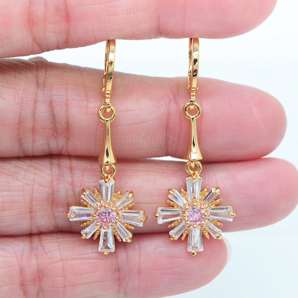 Wholesale Gold Plated Women Multicolor Zircon CZ Flower Drop Earring Jewelry