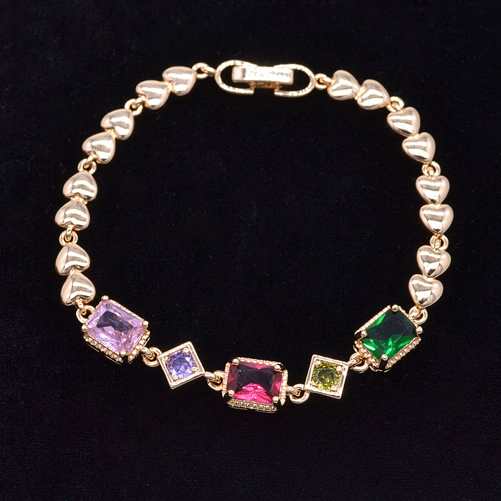 Wholesale Gold Plated Women Multicolor Zircon CZ Geometric Charm Bracelet Jewelry