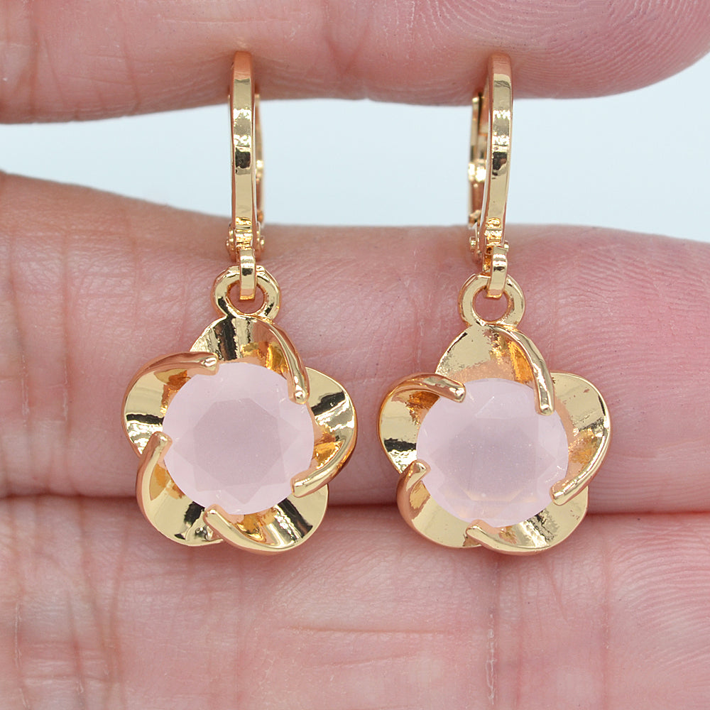 Wholesale Gold Plated Women Blue Zircon CZ Graceful Flower Dangle Earrings Jewelry