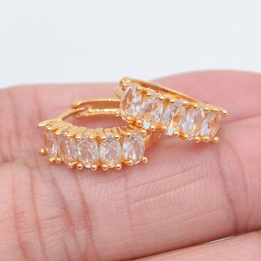 Wholesale Gold Plated Women Multicolor Oval Zircon CZ Hoop Huggie Earrings Jewelry