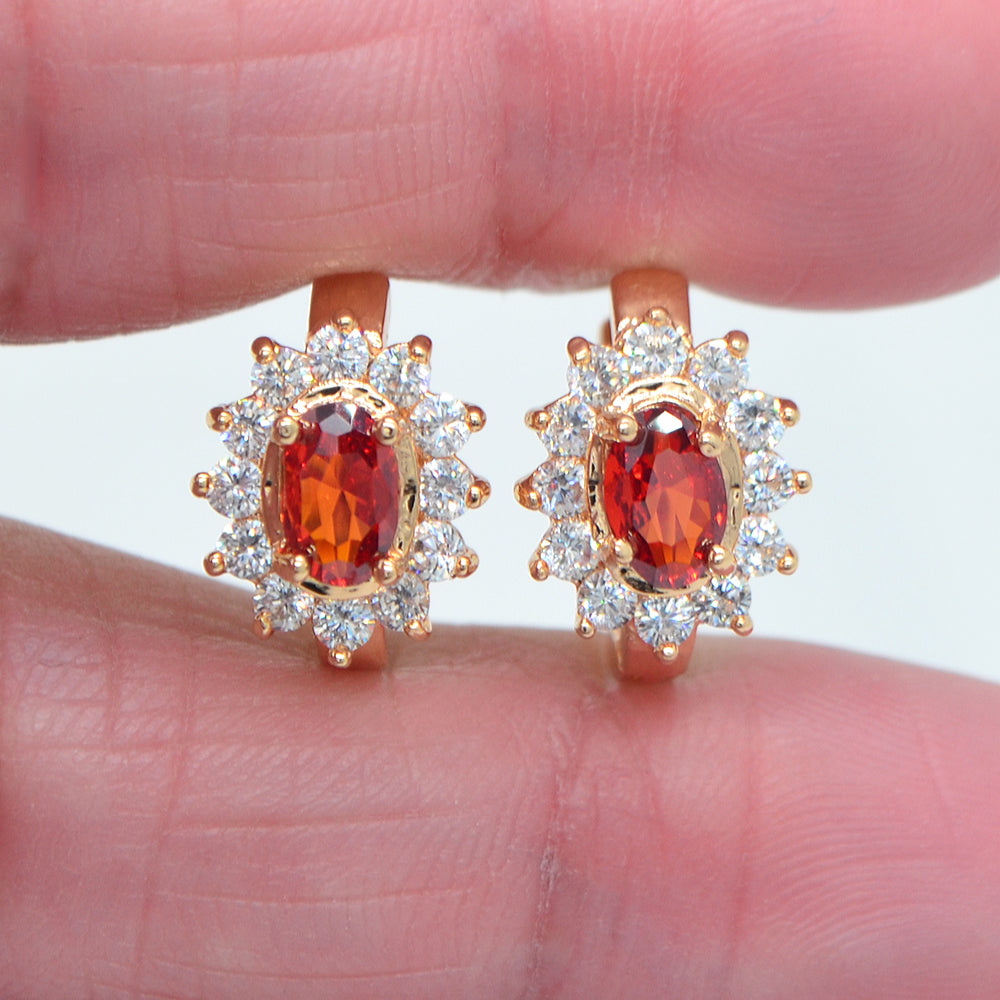 Wholesale Gold Plated Women Green Zircon CZ Halo Oval Flower Huggie Earrings Jewelry