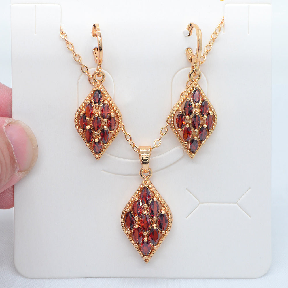 Wholesale Gold Plated Women Multicolor Zircon CZ Lozenge Design Jewelry Set