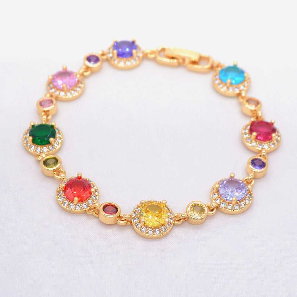 Wholesale Gold Plated Women Luxury Multicolor Zircon CZ Engagement Bracelet Jewelry