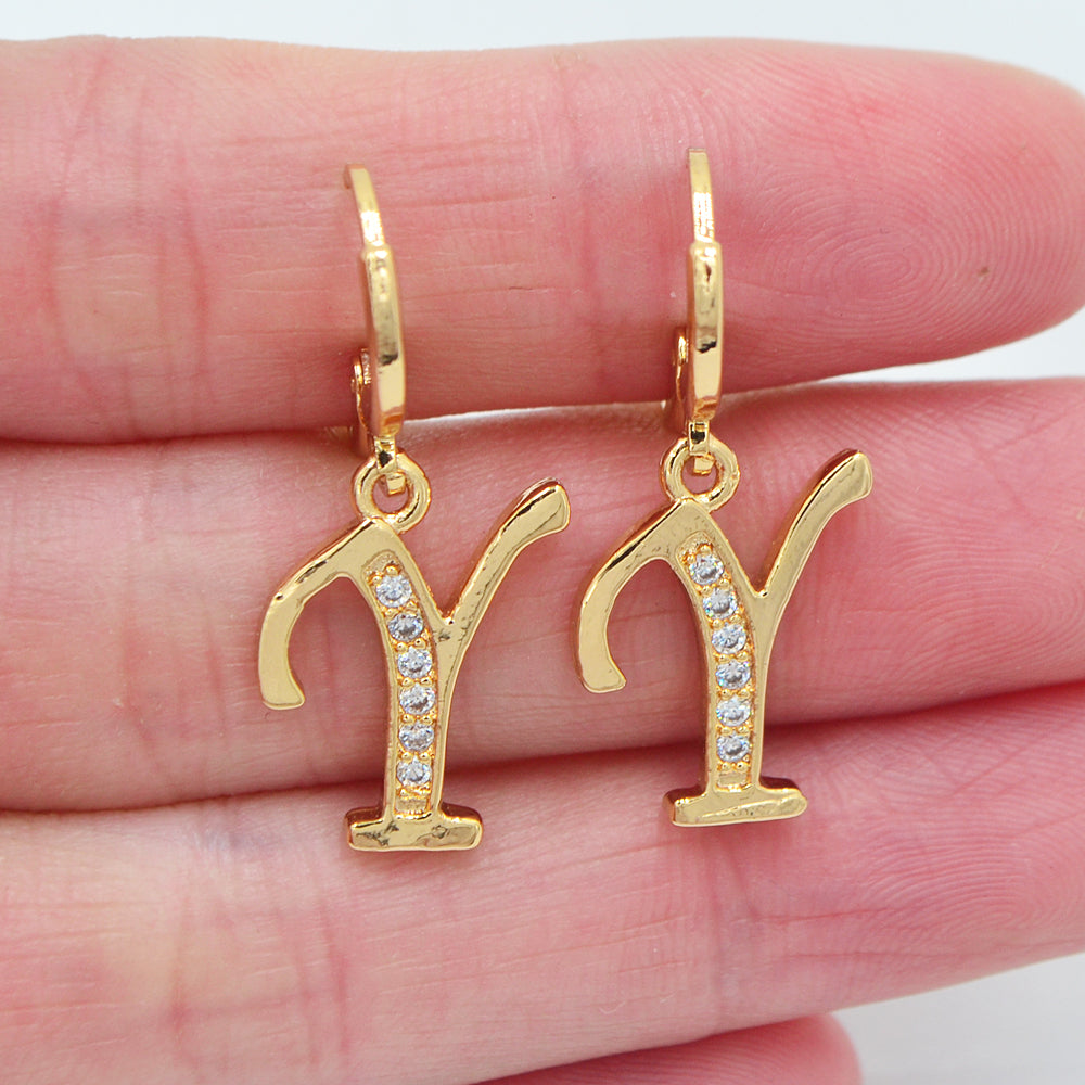 Wholesale Gold Plated Women Clear Zircon CZ Alphbet Letter A to Z Dangle Earrings Jewelry