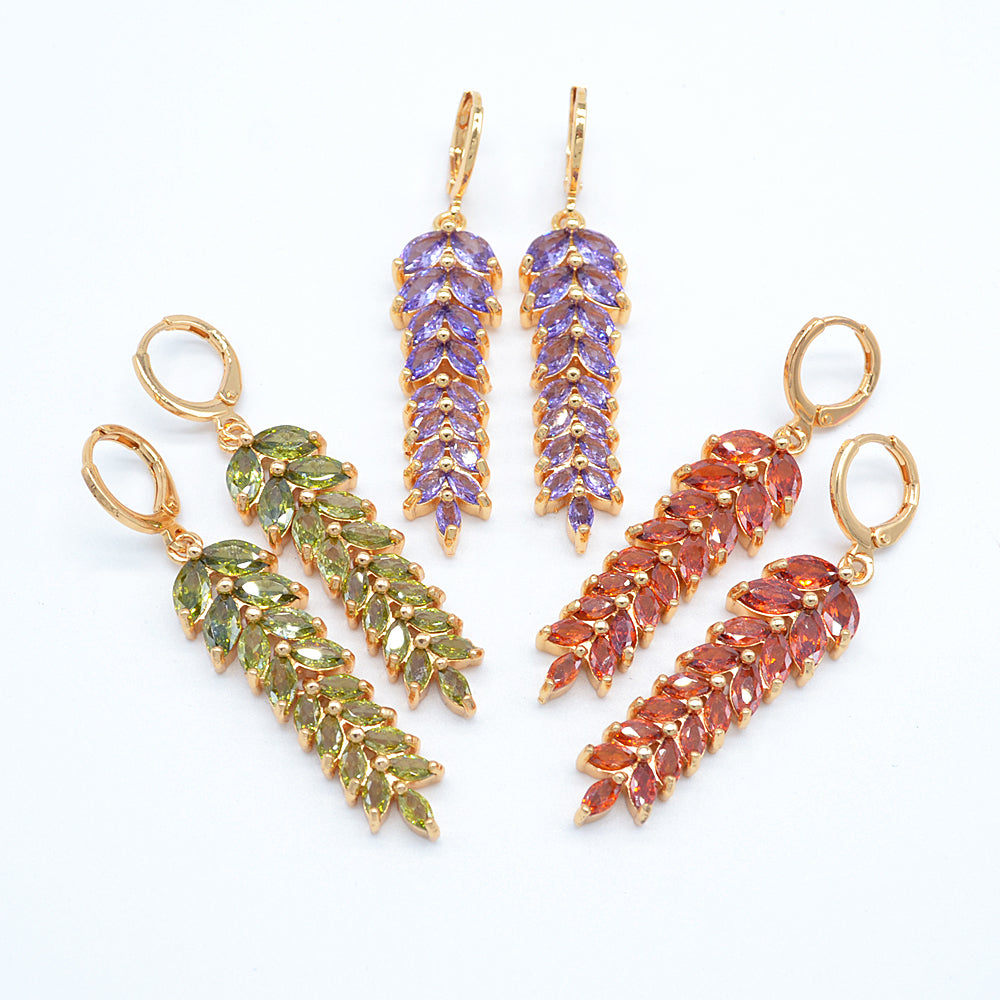 Wholesale 3 Pairs Cubic Zirconia CZ Luxury Leaf Dangle Earrings Jewelry
