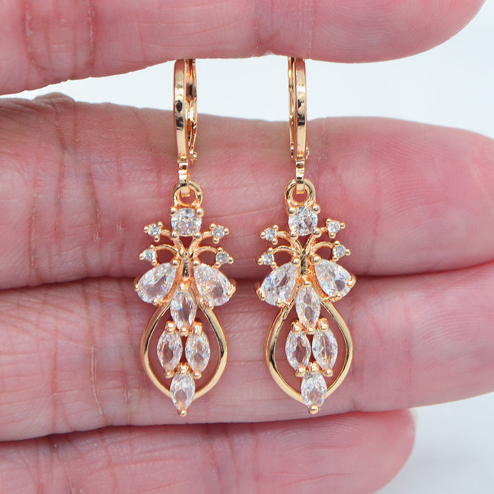 Wholesale Gold Plated Women Multicolor Zircon CZ Flower Teardrop Dangle Earring Jewelry