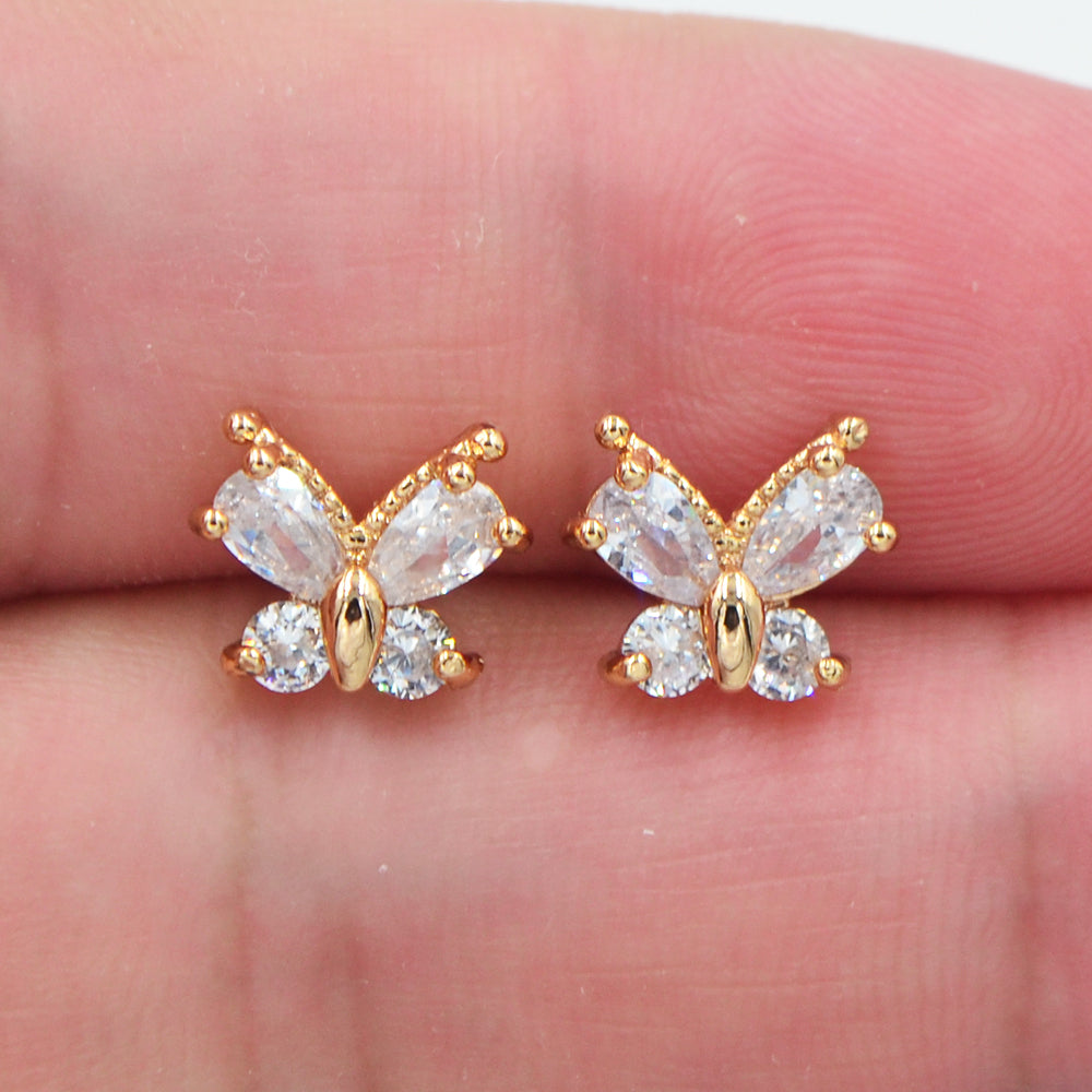 Wholesale Gold Plated Women Multicolor Zircon CZ Vivid Butterfly Stud Earrings Jewelry
