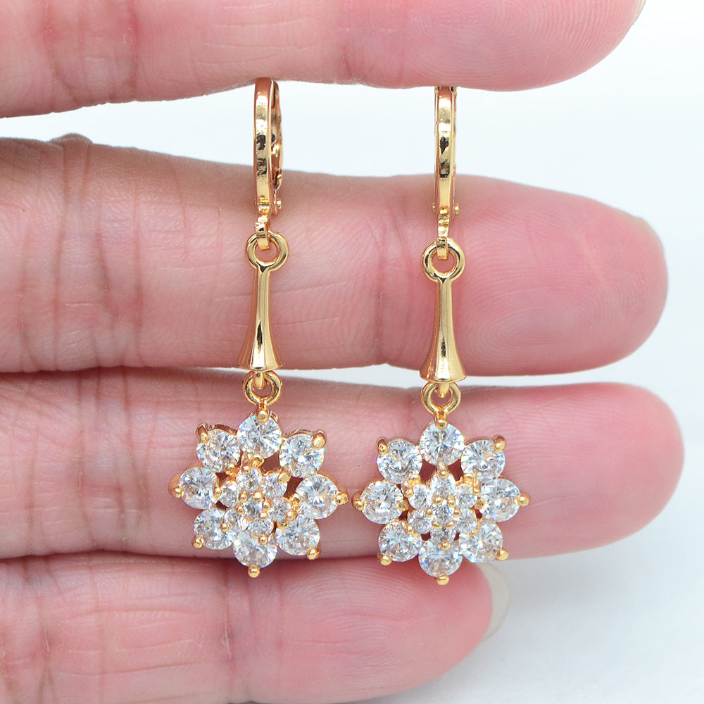 Wholesale Gold Plated Women Green Zircon CZ Blossom Flower Dangle Earring Jewelry