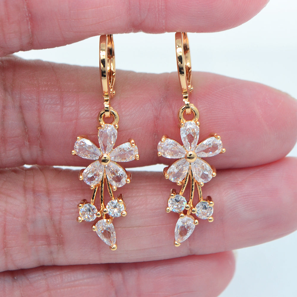Wholesale Gold Plated Women Multicolor Zircon CZ Flower Dangle Earring Jewelry